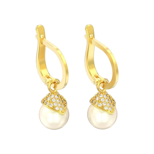 Ilustración Aislados Pendientes Diamantes Perlas Oro Amarillo Con Cerradura Abisagrada —  Fotos de Stock