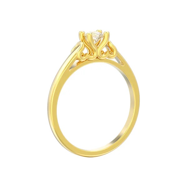 Ilustrace Izolované Žluté Zlato Solitaire Diamond Snubní Prsten Hroty Srdce — Stock fotografie