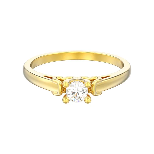 Illustration Solitaire Jaune Isolé Bague Diamant Mariage Avec Broches Coeur — Photo