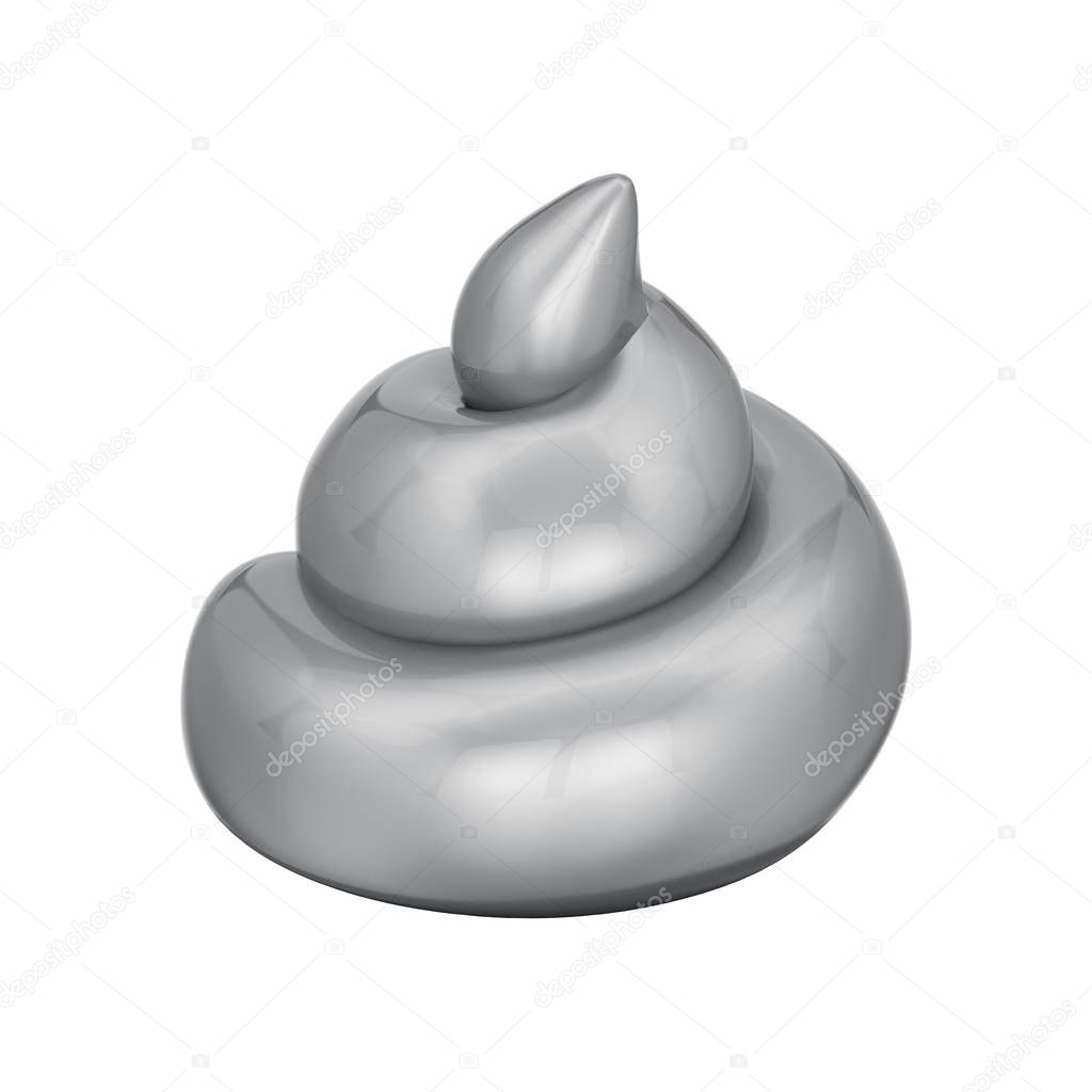 3D illustration isolated realistic silver chrome poop shit on a white background