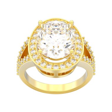 3D illüstrasyon izole sarı solitaire dekoratif elmas alyans beyaz bir arka plan üzerinde