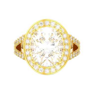 3D illüstrasyon izole sarı solitaire dekoratif elmas alyans beyaz bir arka plan üzerinde