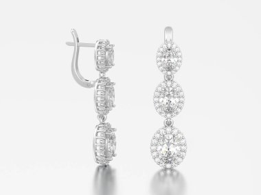 3D illüstrasyon izole beyaz altın veya gümüş elmas küpe menteşeli kilit ile