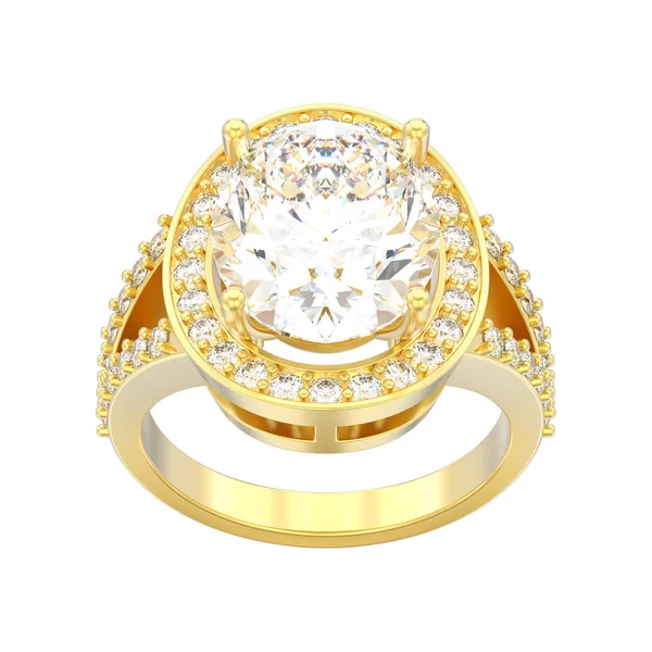 3D illüstrasyon izole sarı solitaire dekoratif elmas alyans beyaz bir arka plan üzerinde