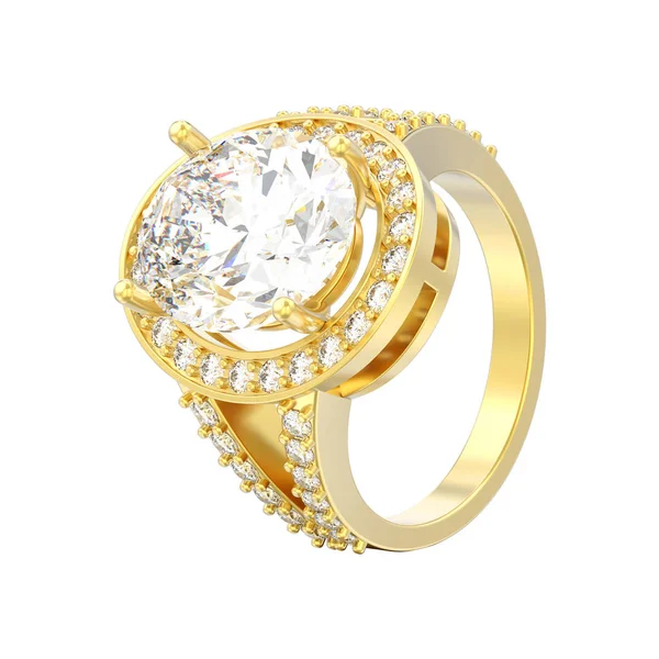 3D illüstrasyon izole sarı solitaire dekoratif elmas alyans beyaz bir arka plan üzerinde