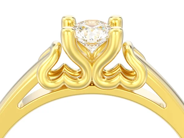 Ilustración Aislada Cerca Anillo Diamantes Boda Solitario Oro Amarillo Con — Foto de Stock