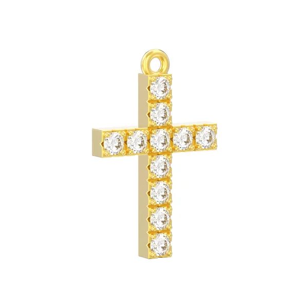 Ілюстрація Ізольований Жовтий Золотий Декоративний Діамантовий Хрест Підвіска Білому Тлі — стокове фото