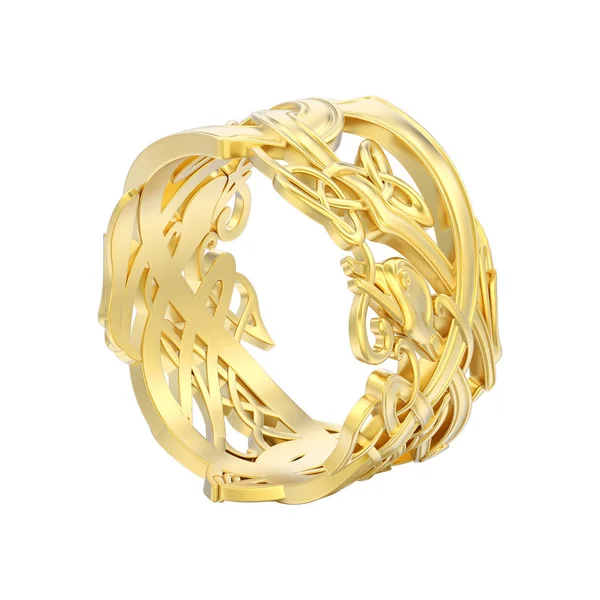 Иллюстрация Изолированные Желтое Золото Обручальное Обручальное Кольцо Уникальное Кольцо Белом — стоковое фото
