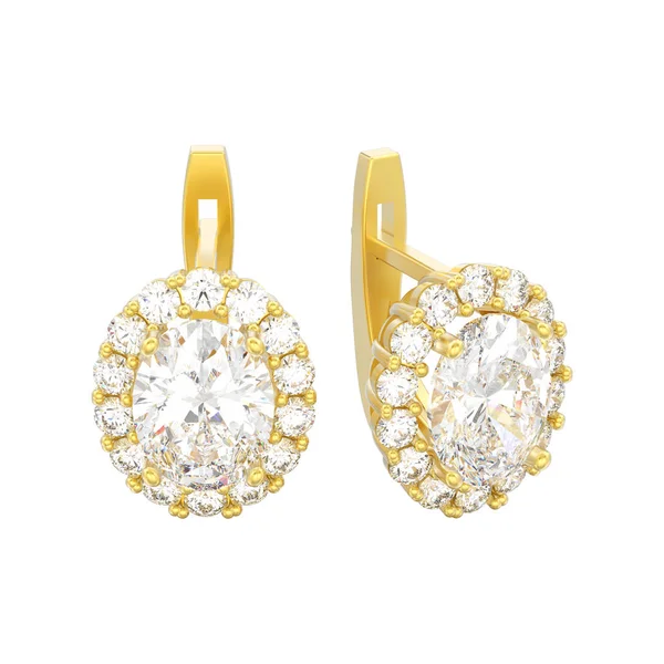 Ilustração Isolado Ouro Amarelo Brincos Diamante Com Pedra Preciosa Oval — Fotografia de Stock