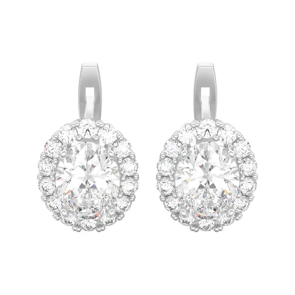 Ilustración Aislada Oro Blanco Plata Pendientes Diamantes Con Gemas Ovaladas —  Fotos de Stock