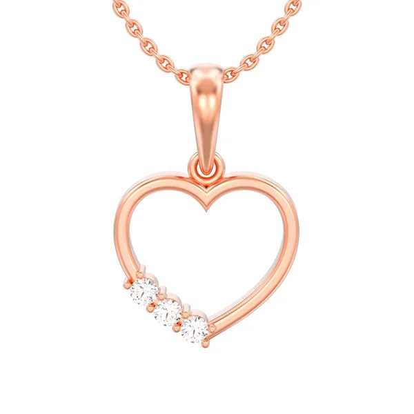 Illustration Isolated Jewelry Red Rose Gold Diamond Heart Necklace Chain — Stock Photo, Image