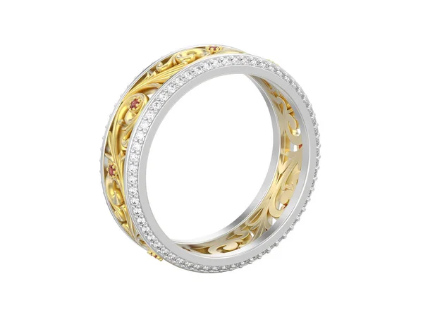 Απεικόνιση Απομονωμένη Κοσμήματα Κίτρινο Λευκό Χρυσό Ασήμι Δαχτυλίδι Βέρα Αρραβώνων — Φωτογραφία Αρχείου