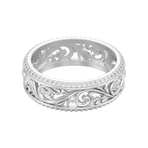 3D illüstrasyon izole takı beyaz altın veya Gümüş Nişan Alyans Yüzük eğrisi süsleme dışarı ile