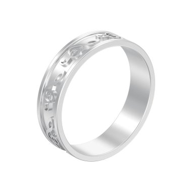 3D illüstrasyon izole takı beyaz altın veya gümüş modern müzik yüzük beyaz zemin üzerine Not tiz nota anahtarı ile