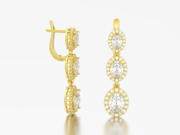 Illustration Jewelry Yellow Gold Diamond Earrings Hinged Lock Grey Background — Stock Photo, Image