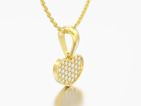 Illustration Jewelry Yellow Gold Diamond Heart Necklace Chain Grey Background — Stock Photo, Image