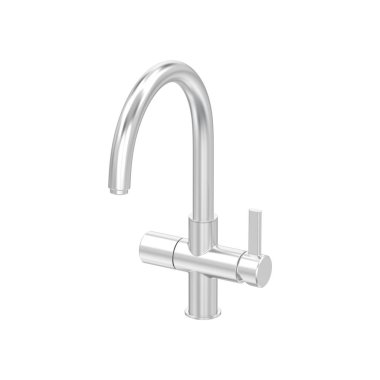 3D illüstrasyon izole beyaz altın veya gümüş krom musluk beyaz bir arka plan üzerinde