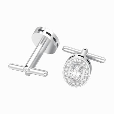 iki beyaz altın veya gümüş metal krom elmas kol düğmeleri damızlık beyaz bir arka plan üzerinde 3D illüstrasyon izole