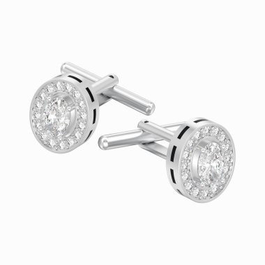 iki beyaz altın veya gümüş metal krom elmas kol düğmeleri damızlık beyaz bir arka plan üzerinde 3D illüstrasyon izole