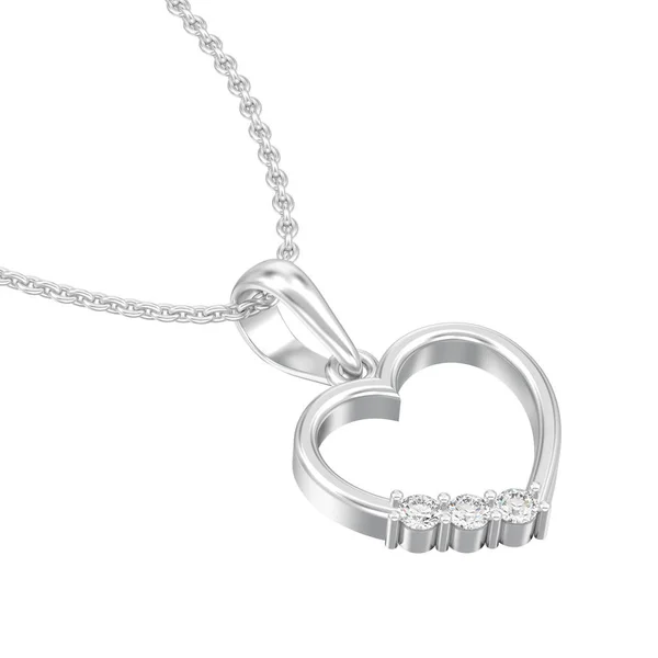 Illustration Isolated Jewelry White Gold Silver Diamond Heart Necklace Chain — Stock Photo, Image