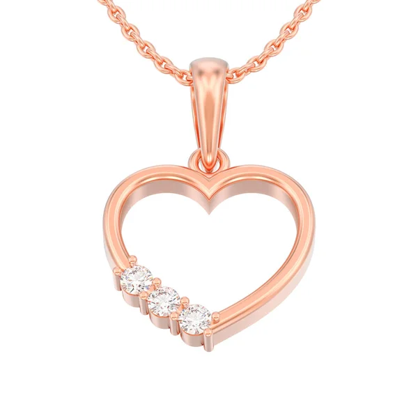 Illustration Isolated Jewelry Red Rose Gold Diamond Heart Necklace Chain — Stock Photo, Image