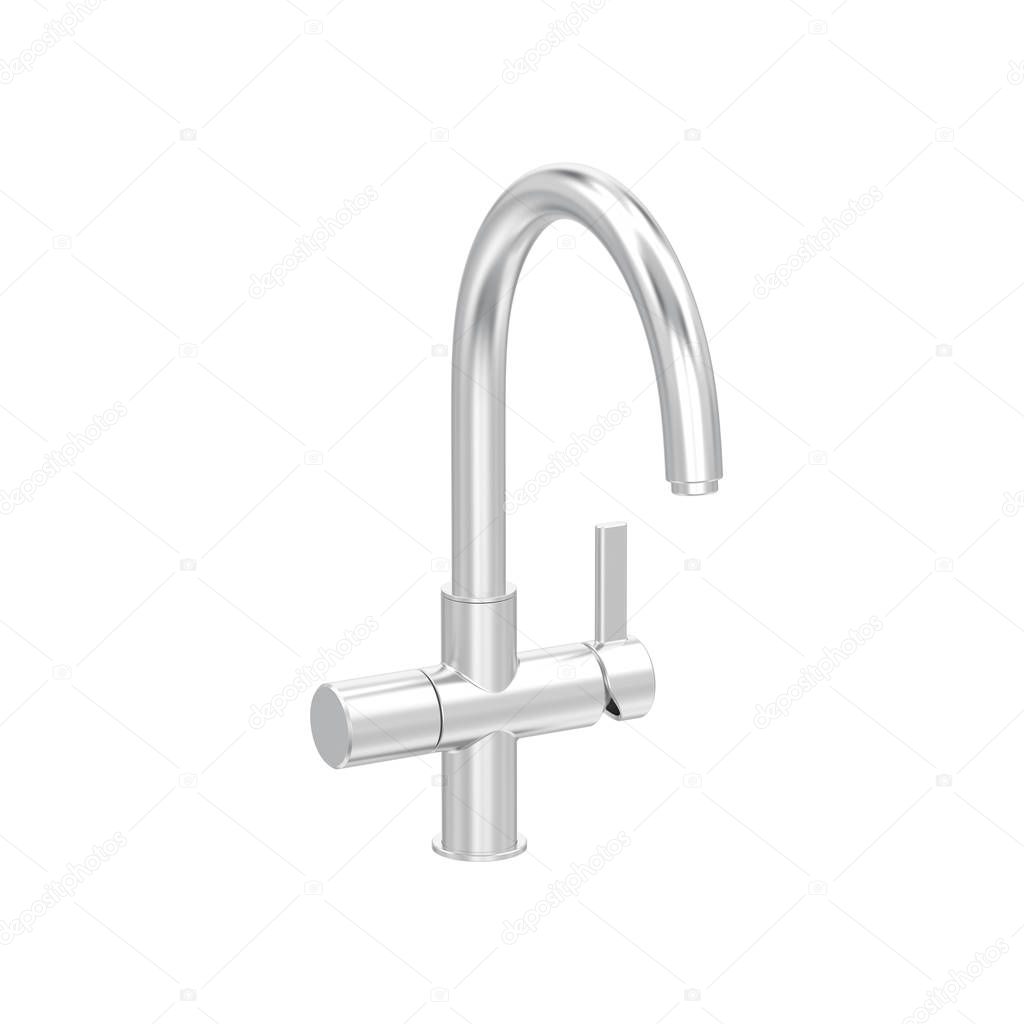 3D illustration isolated white gold or silver chrome faucet on a white background