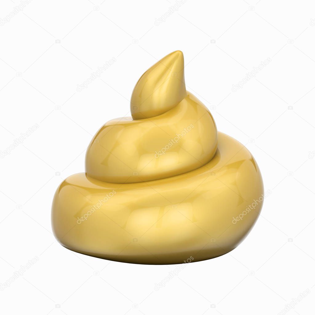 3D illustration gold poop shit on a white background	