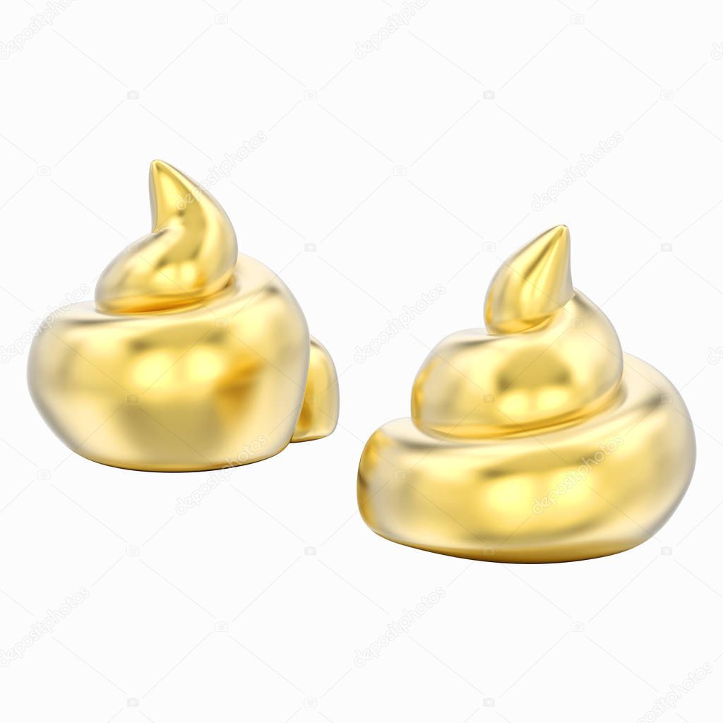 3D illustration isolated two gold poops shits on a white background