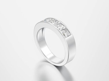 3D çizim basit klasik beyaz altın veya gümüş elmas yüzük gri bir arka plan üzerinde