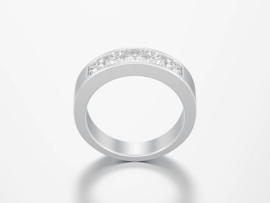 3D çizim basit klasik beyaz altın veya gümüş elmas yüzük gri bir arka plan üzerinde