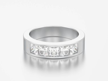 3D çizim basit klasik beyaz altın veya gümüş elmas yüzük gri bir arka plan üzerinde