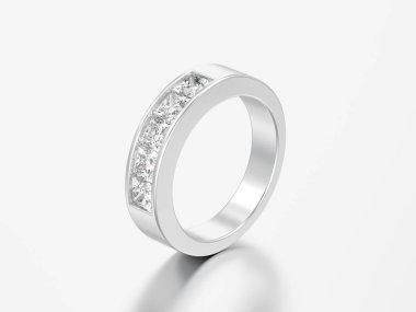 3D çizim basit klasik beyaz altın veya gümüş elmas yüzük gri bir arka plan üzerinde