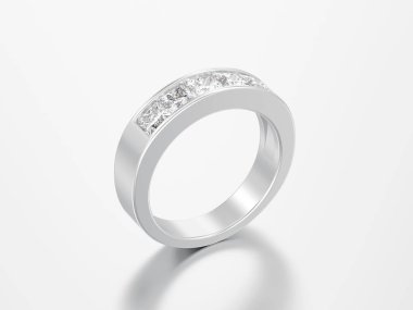 3D çizim basit klasik beyaz altın veya gümüş elmas yüzük gri bir arka plan üzerinde