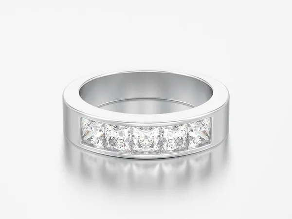 Illustratie Eenvoudige Klassieke Witgoud Zilver Diamond Ring Een Grijze Achtergrond — Stockfoto