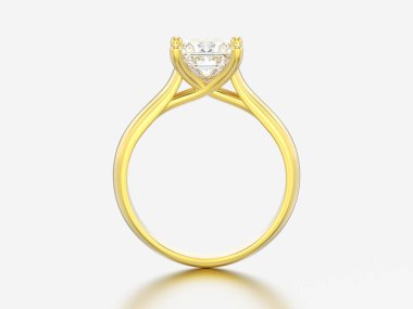 3D resimde sarı altın nişan yanılsama elmas yüzükle gri bir arka plan üzerinde bükülmüş.