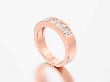 3D çizim basit klasik kırmızı altın pırlanta yüzük gri bir arka plan üzerinde yükseldi.