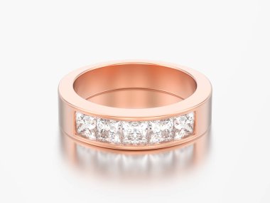 3D çizim basit klasik kırmızı altın pırlanta yüzük gri bir arka plan üzerinde yükseldi.