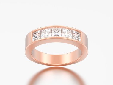 3D çizim basit klasik kırmızı altın pırlanta yüzük gri bir arka plan üzerinde yükseldi.