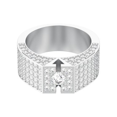 3D illüstrasyon izole beyaz altın veya gümüş elmas mühür yüzüğü beyaz bir arka plan üzerinde