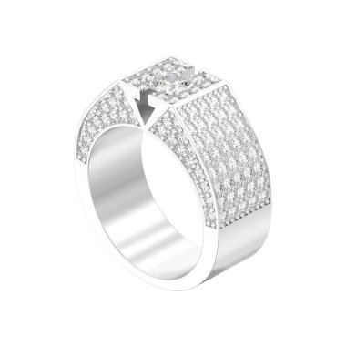 3D illüstrasyon izole beyaz altın veya gümüş elmas mühür yüzüğü beyaz bir arka plan üzerinde