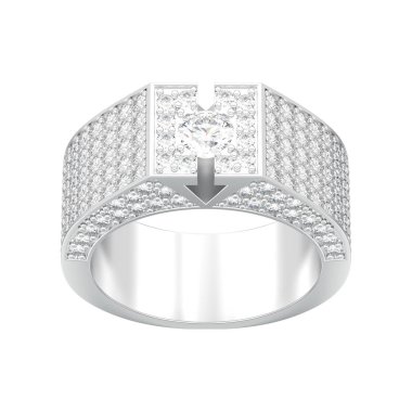 3D illüstrasyon izole beyaz altın veya gümüş elmas mühür yüzüğü beyaz bir arka plan üzerinde