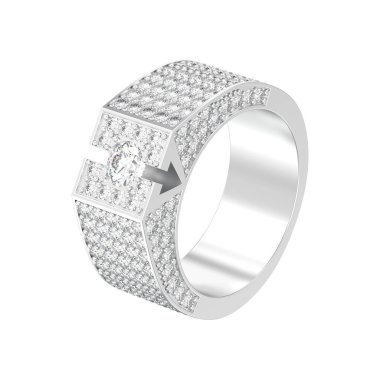 3D illüstrasyon izole beyaz altın veya gümüş elmas mühür yüzüğü beyaz bir arka plan üzerinde