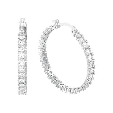 3D illüstrasyon izole beyaz altın veya gümüş dekoratif elmas küpe beyaz bir arka plan üzerinde menteşeli kilit ile