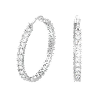 3D illüstrasyon izole beyaz altın veya gümüş dekoratif elmas küpe beyaz bir arka plan üzerinde menteşeli kilit ile