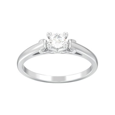 3D illüstrasyon izole beyaz altın veya gümüş solitaire elmas alyans beyaz bir arka plan üzerinde kalp dişleri ile