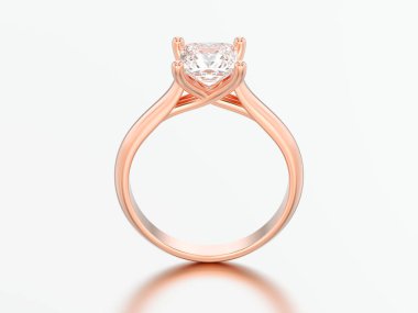 3D illüstrasyon kırmızı gül altın nişan yanılsama elmas yüzükle gri bir arka plan üzerinde bükülmüş.