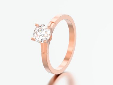 3D illüstrasyon kırmızı altın geleneksel solitaire nişan elmas yüzüğü gri bir arka plan üzerinde yükseldi.
