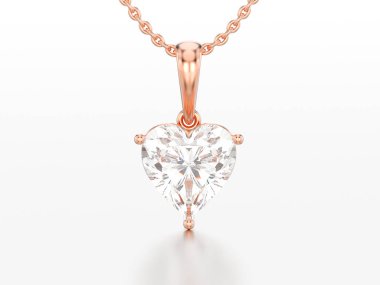 Altın büyük kalp elmas kolye zinciri üzerinde gri bir arka plan üzerinde 3D illüstrasyon kırmızı gül