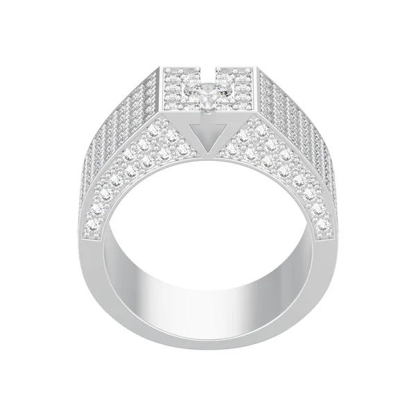 3D illustration isolated white gold or silver diamond signet ring on a white background