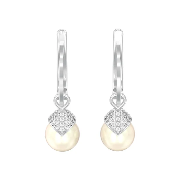 Illustration Isolated White Gold Silver Pearl Diamond Earrings Hinged Lock — Stock Photo, Image
